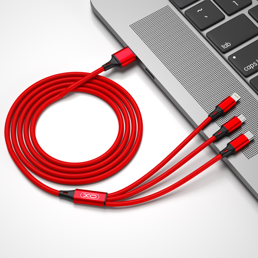 Cavo di Ricarica USB-A - Lightning / microUSB / USB-C XO Design NB173 3in1, 18W, 1.2m, Rosso