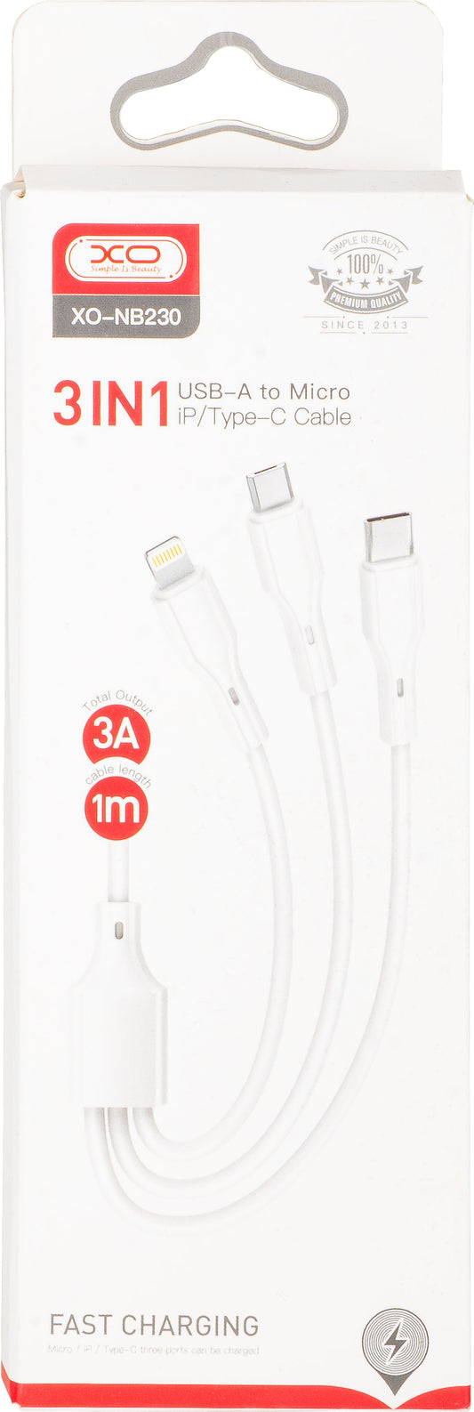 Cavo di Ricarica USB-A - Lightning / microUSB / USB-C XO Design NB230 3in1, 20W, 1m, Bianco