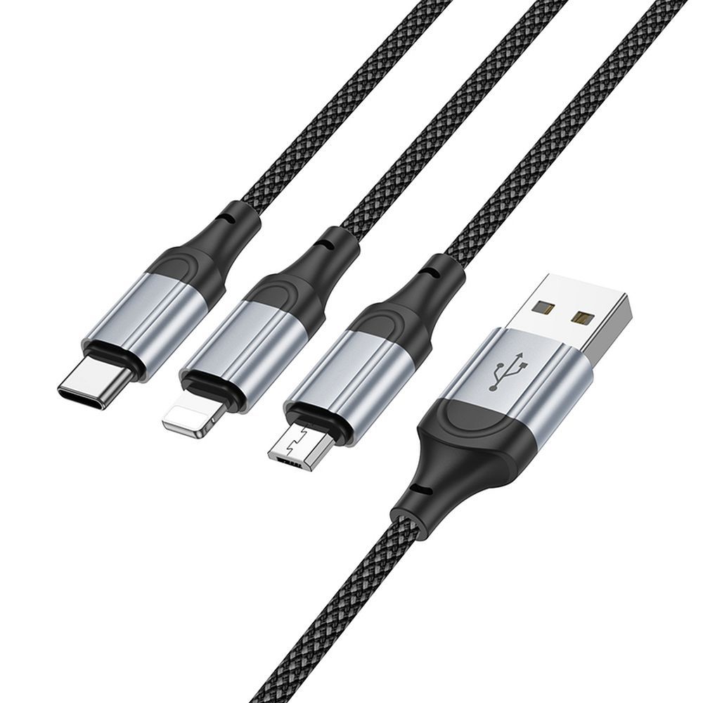 Cavo di ricarica USB-A - Lightning / microUSB / USB-C HOCO X102 3in1, 18W, 1m, nero 