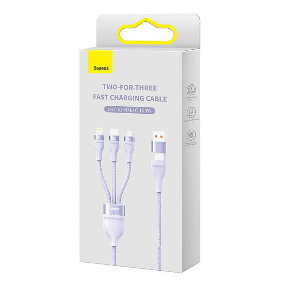 Cavo di Ricarica USB-A / USB-C - Lightning / microUSB / USB-C Baseus Flash Series II 3in1, 100W, 1.2m, Viola CASS030105