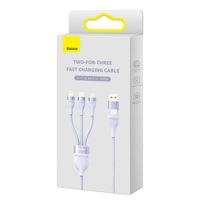 Cavo di Ricarica USB-A / USB-C - Lightning / microUSB / USB-C Baseus Flash Series II 3in1, 100W, 1.2m, Viola CASS030105
