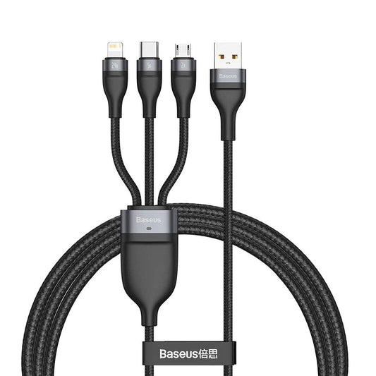 Cavo di ricarica USB-A - Lightning / microUSB / USB-C della serie Flash 3in1 di Baseus, 66W, 1,2 m, nero CA1T3-G1 