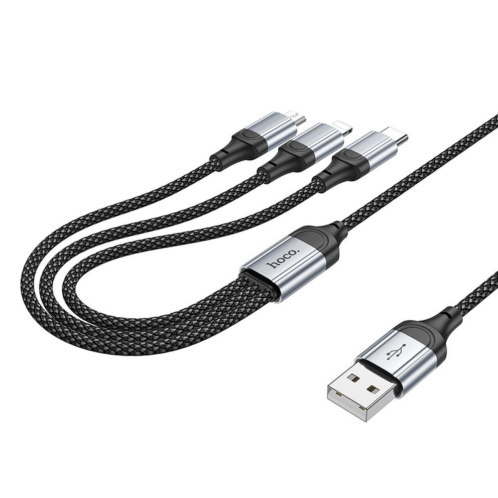 Cavo di ricarica USB-A - Lightning / microUSB / USB-C HOCO X102 3in1, 18W, 1m, nero 