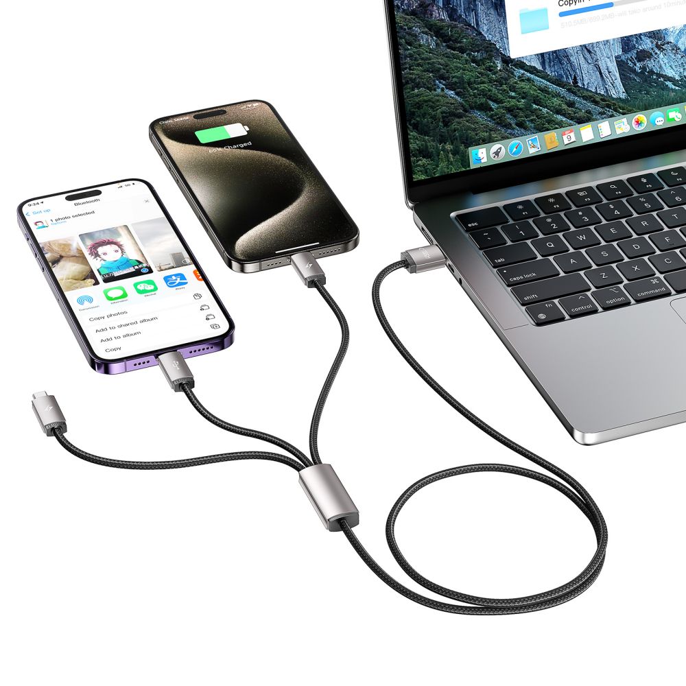 USB-A - Lightning / microUSB / USB-C Tech-Protect Ultraboost 3in1, 18W, 1m, grigio 