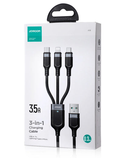 Cavo di Ricarica USB-A - Lightning / microUSB / USB-C Joyroom S-A18 3in1, 20W, 0.3m, Nero