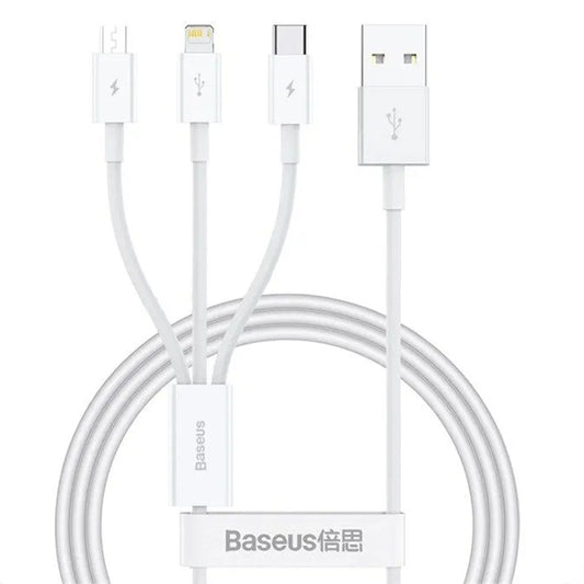 Cavo di Ricarica USB-A - Lightning / microUSB / USB-C Baseus 3in1, 100W, 1.5m, Bianco P10377705213-00