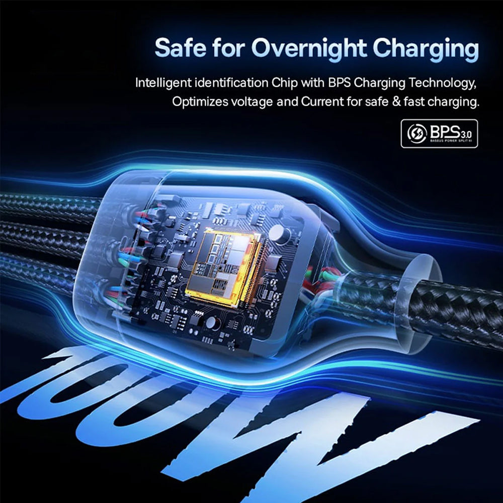 Cavo di Ricarica USB-A / USB-C - Lightning / 2 x USB-C Baseus Flash Series III 3in1, 100W, 1.5m, Nero P10377800U01-00