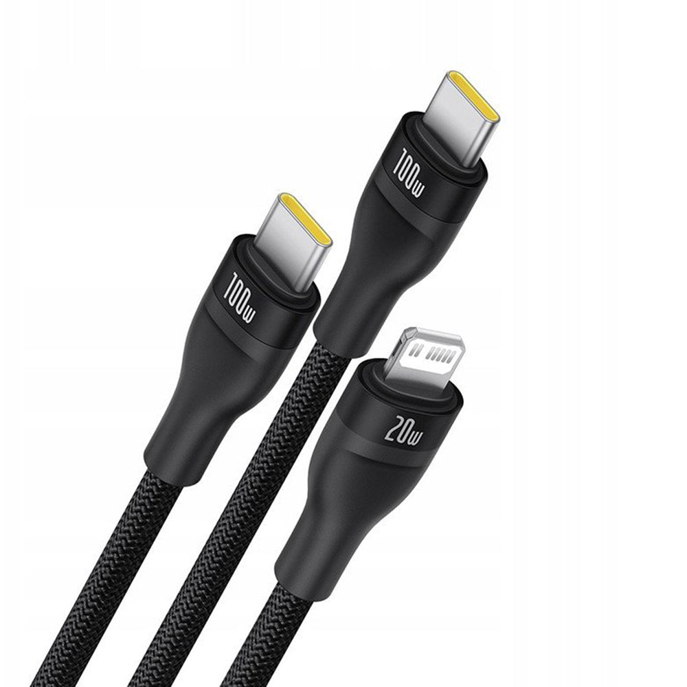 Cavo di Ricarica USB-C - Lightning / 2 x USB-C Baseus Flash Series III 3in1, 100W, 1.5m, Nero P10377502111-00