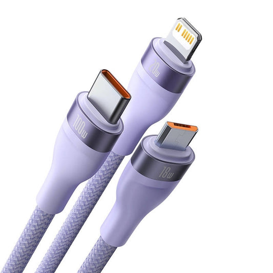 Cavo di Ricarica USB-C - Lightning / microUSB / USB-C Baseus Flash Series II 3in1, 100W, 1.5m, Viola CASS030205