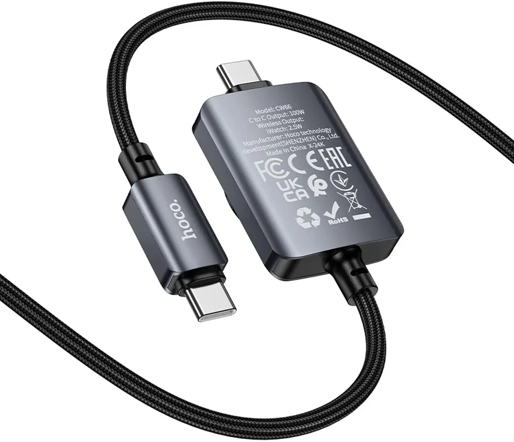 Cavo di Ricarica USB-C - USB-C HOCO CW66 2in1, 100W, 1,2m, Nero
