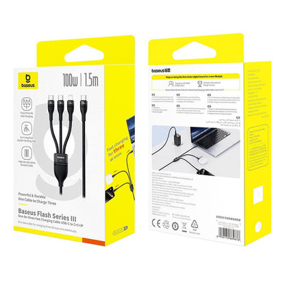 Cavo di Ricarica USB-C - Lightning / 2 x USB-C Baseus Flash Series III 3in1, 100W, 1.5m, Nero P10377502111-00