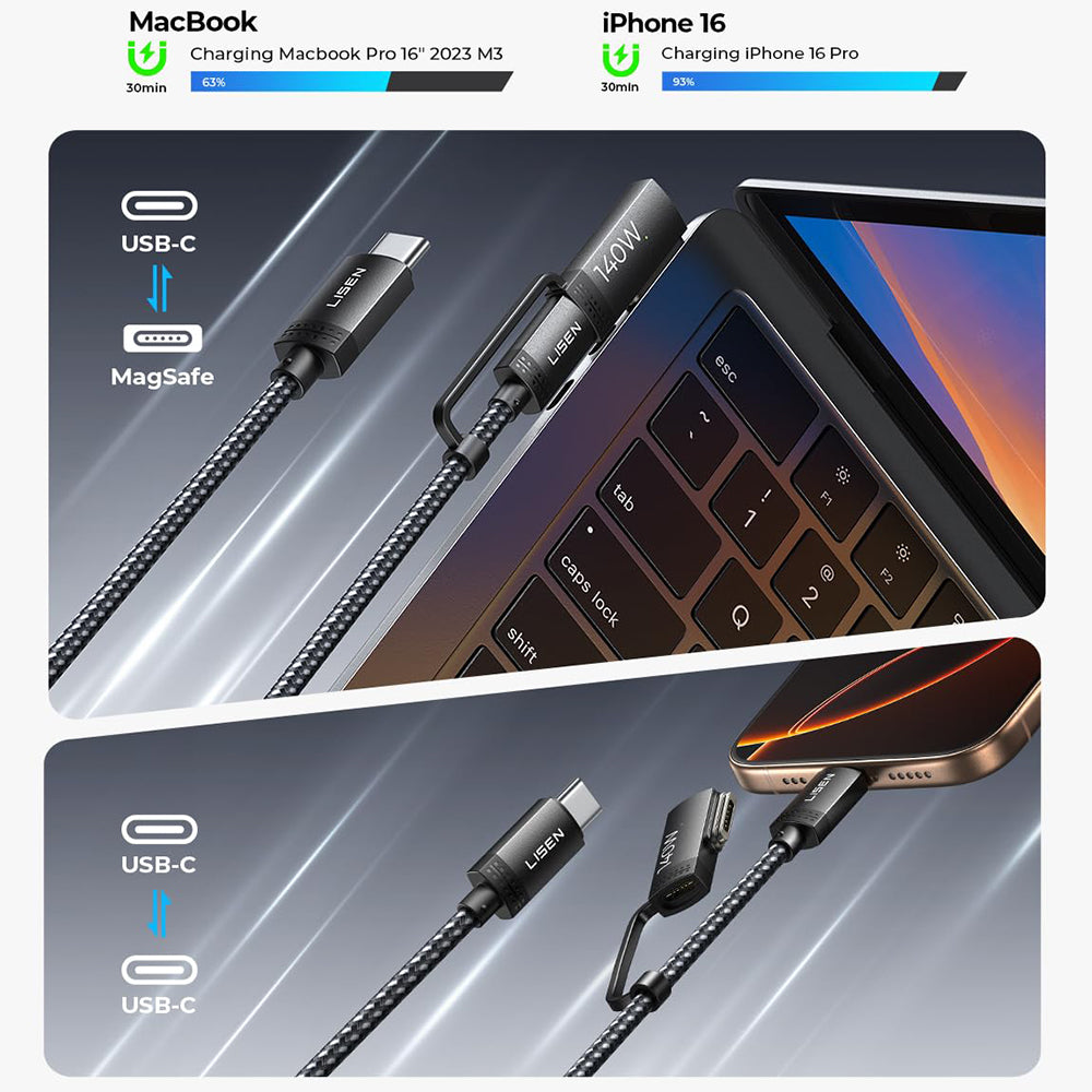 Cavo di ricarica USB-C - USB-C / MagSafe 3 Lisen, 140W, 2m, Grigio YL0124070021