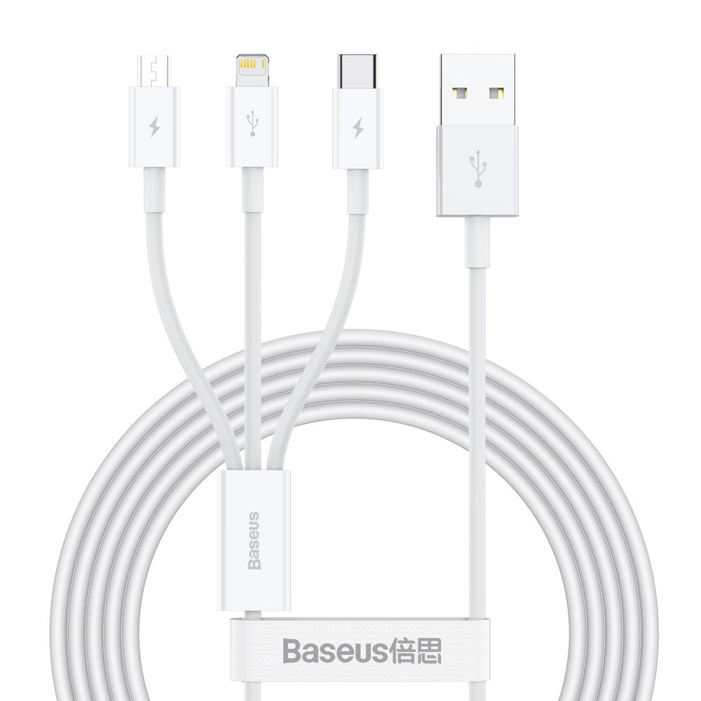 Cavo di ricarica USB-A - Lightning / microUSB / USB-C Serie Baseus Superior 3in1, 20W, 1,2 m, bianco CAMLTYS-02 