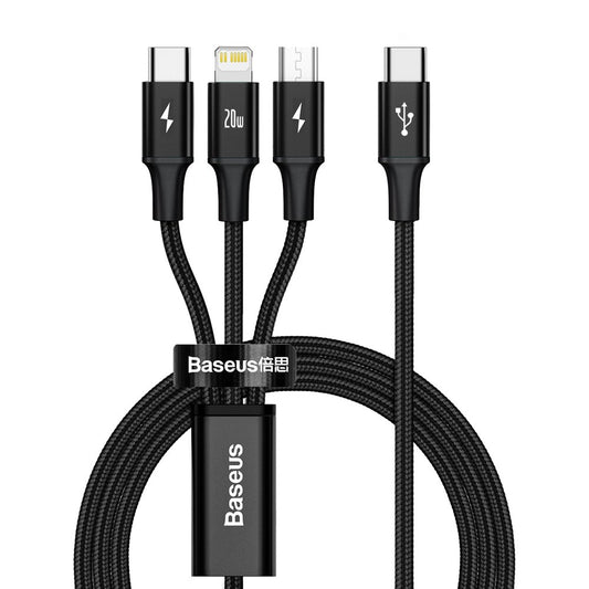 USB-C - Lightning / microUSB / USB-C Baseus Rapid 3in1, 20W, 1,5 m, nero CAMLT-SC01 