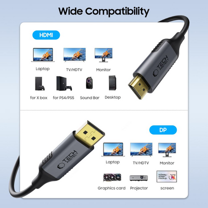 Cavo Video Tech-Protect Ultraboost, DisplayPort - HDMI, 4K, 2m, Nero