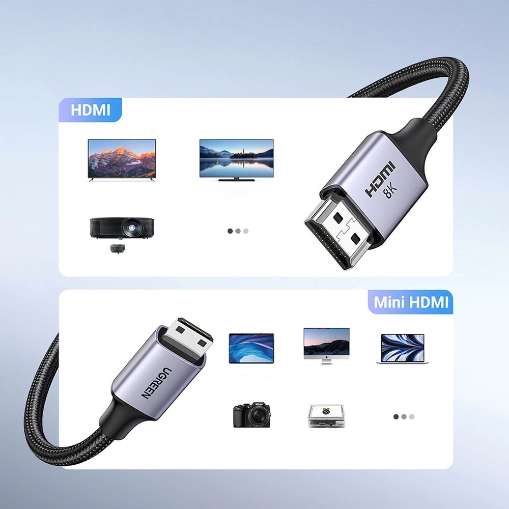 Cavo Video UGREEN HD163, miniHDMI - HDMI, 8K, 2m, Grigio