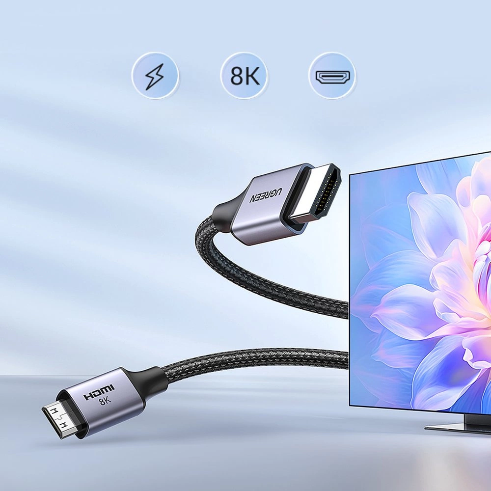 Cavo Video UGREEN HD163, miniHDMI - HDMI, 8K, 2m, Grigio