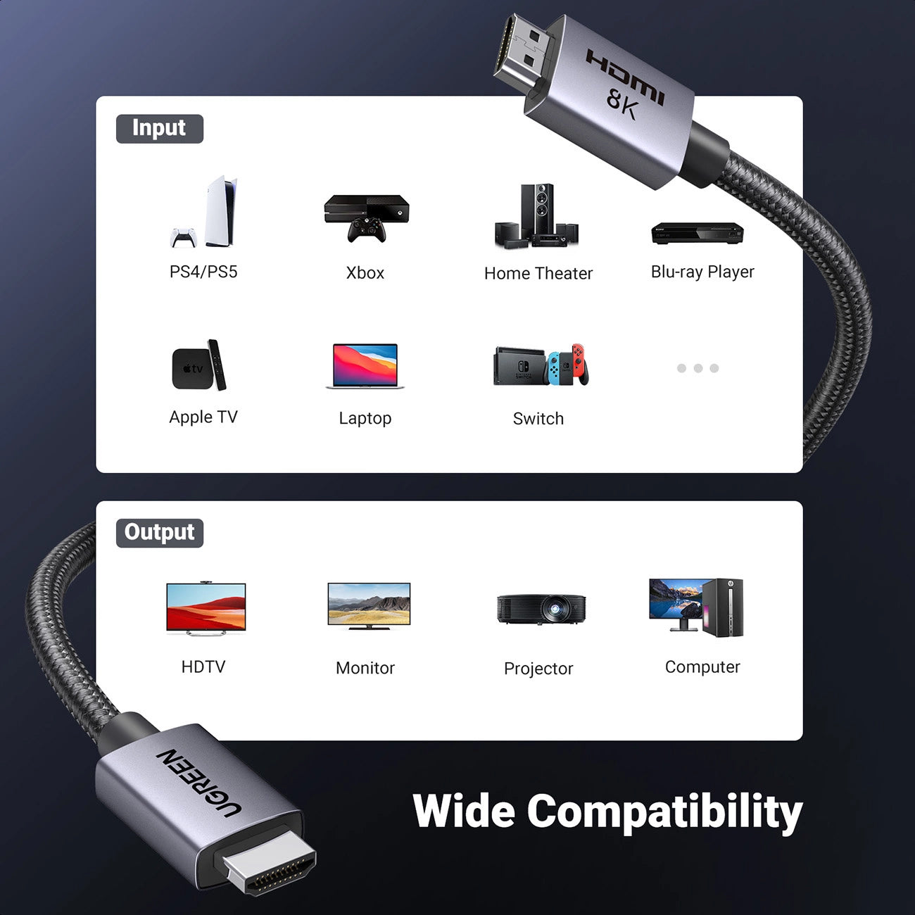 Cavo Video UGREEN HD171, HDMI - HDMI, 8K, 3m, Nero