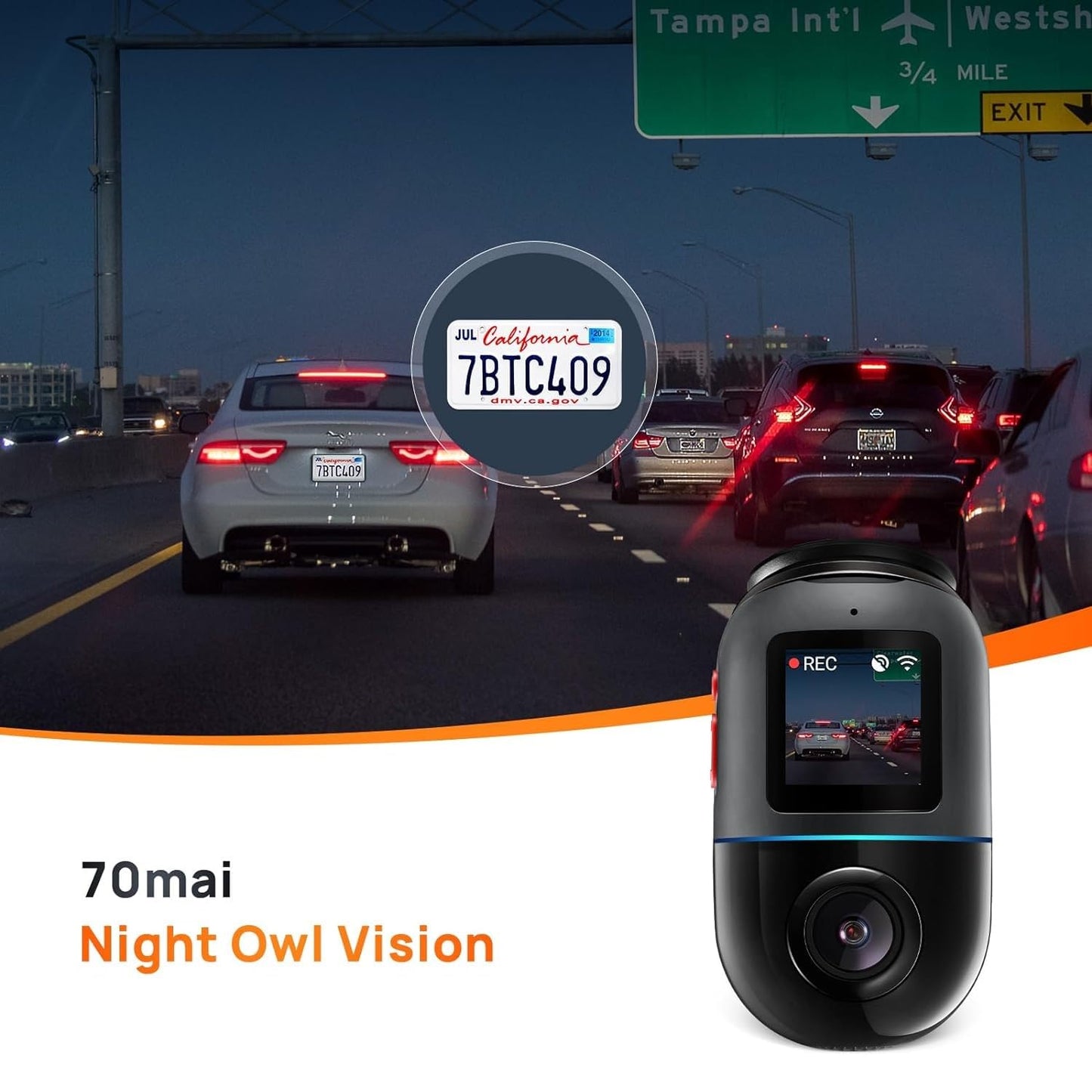 70mai Dash Cam Omni 360 X200, 1080P, 32Gb, Wi-Fi, GPS, AI, controllo vocale, display da 1,2 pollici X200-32-BK