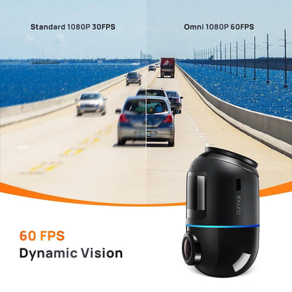 70mai Dash Cam Omni 360 X200, 1080P, 32Gb, Wi-Fi, GPS, AI, controllo vocale, display da 1,2 pollici X200-32-BK