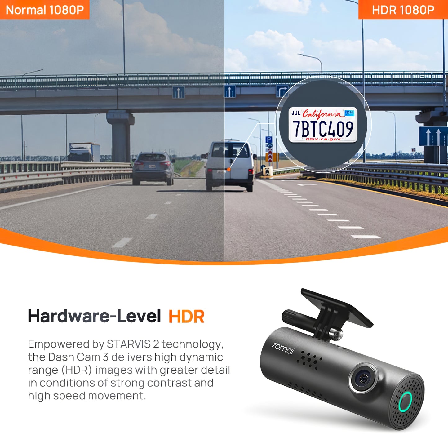 Camera Auto 70mai Dash Cam 3 M200, 1080P, Wi-Fi