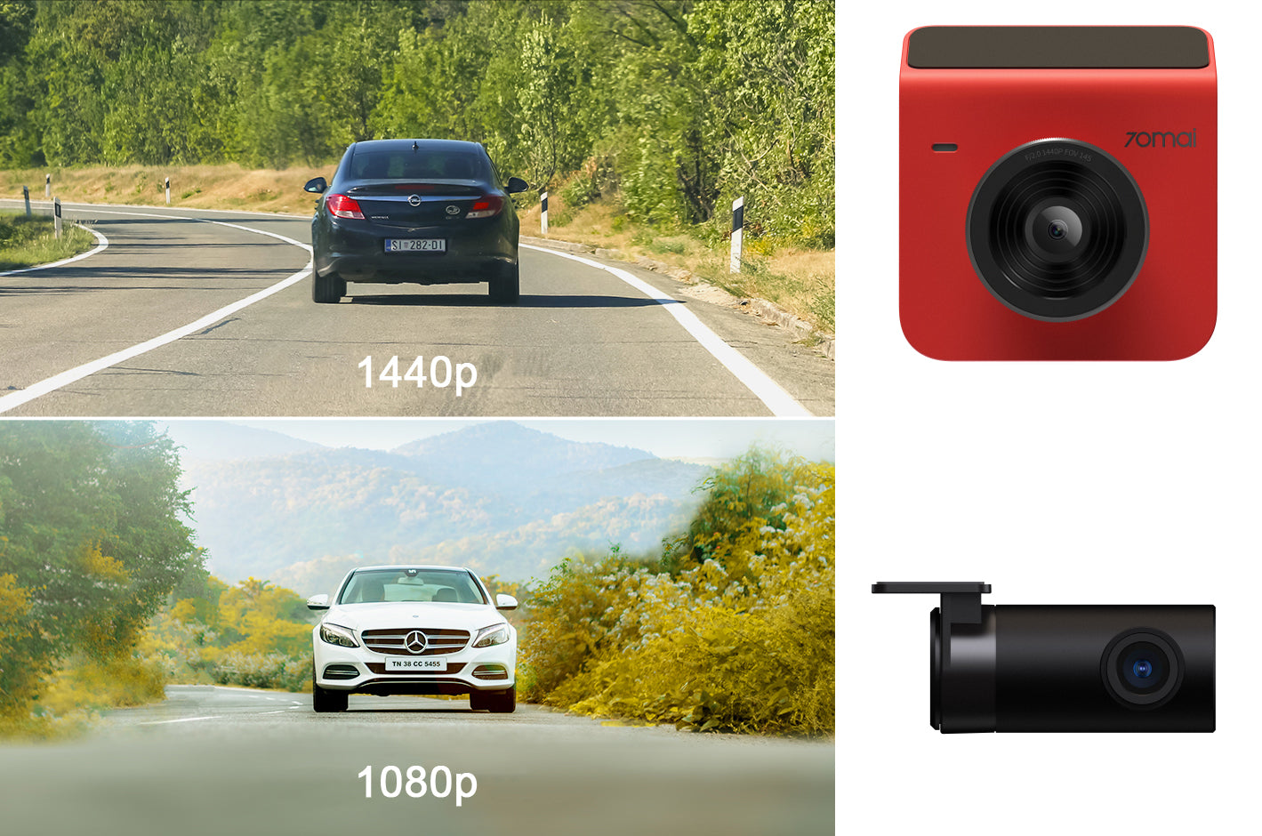 Auto anteriore posteriore 70mai Dash Cam 70mai Dash Cam A400, 2K, Wi-Fi, display da 2 pollici, rosa