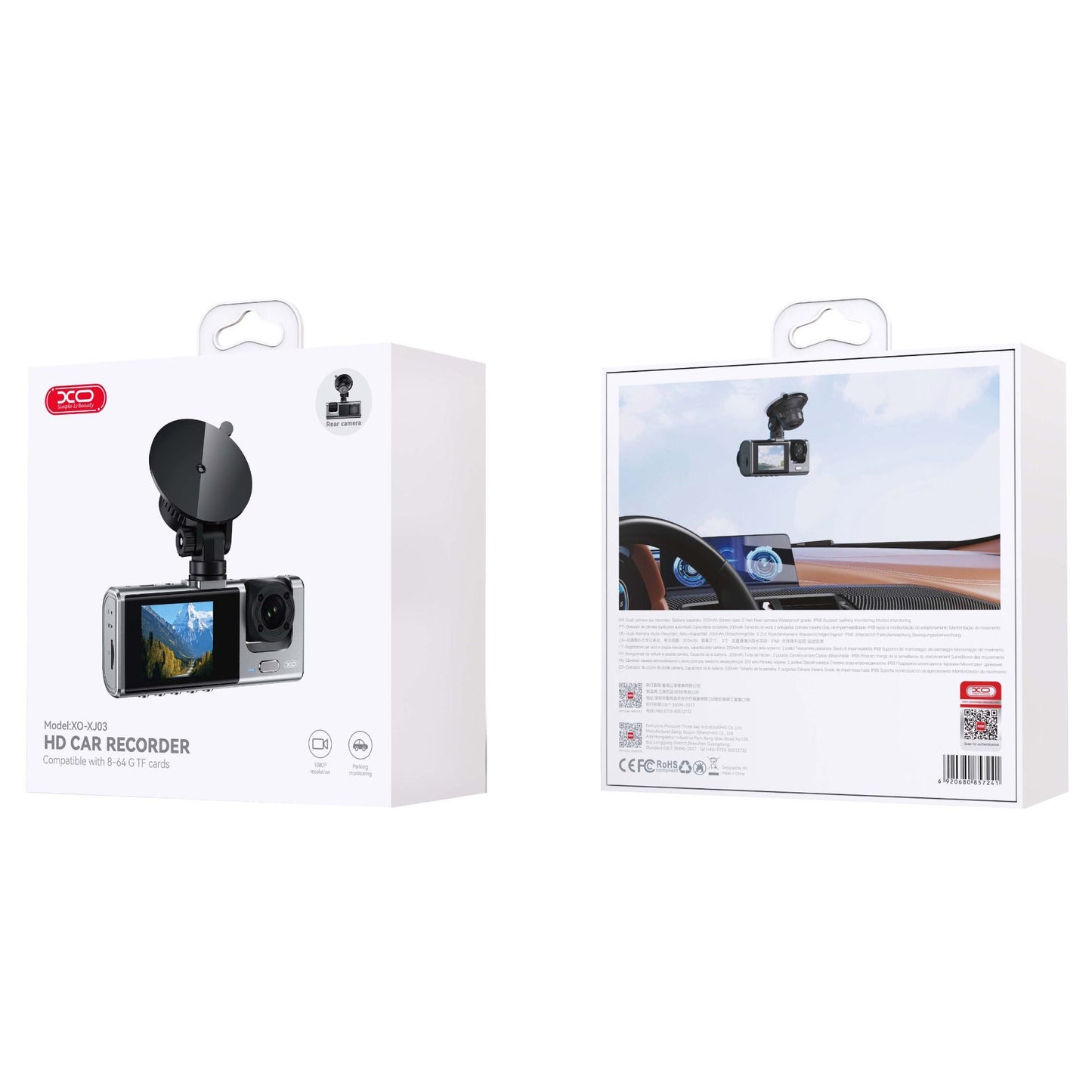 Camera Auto Fronte Retro XO Design XJ03, 1080P, Display 2 pollici