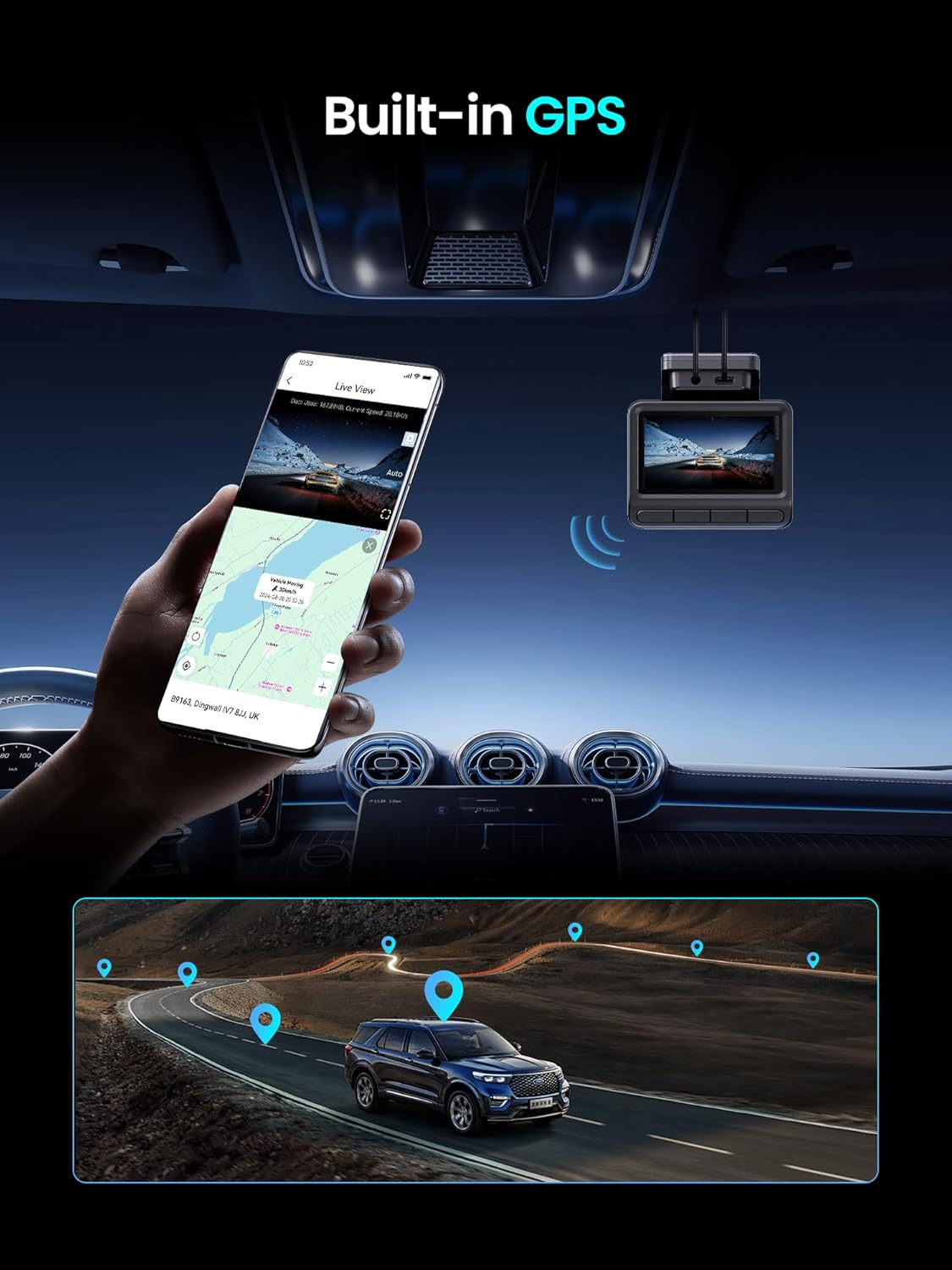 DDPAI Z50 Pro Dual Front and Rear Car Camera, 4K, Wi-Fi, GPS, 3-inch Display