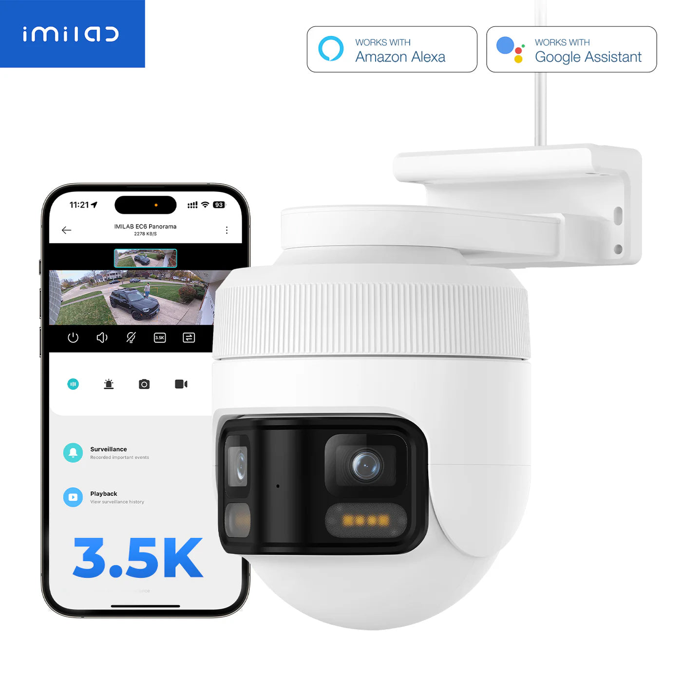 Telecamera di Sorveglianza iMILAB EC6 Panorama, Wi-Fi, 3.5K, IP66, Esterno CMSXJ115A