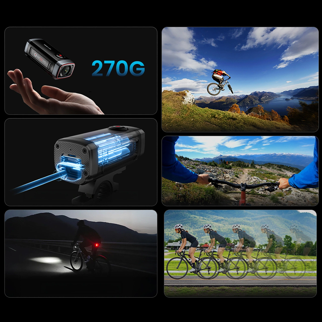 Camera Sport Akeeyo 710 Lite per Bicicletta / Motocicletta, 2K, Wi-Fi, Nera
