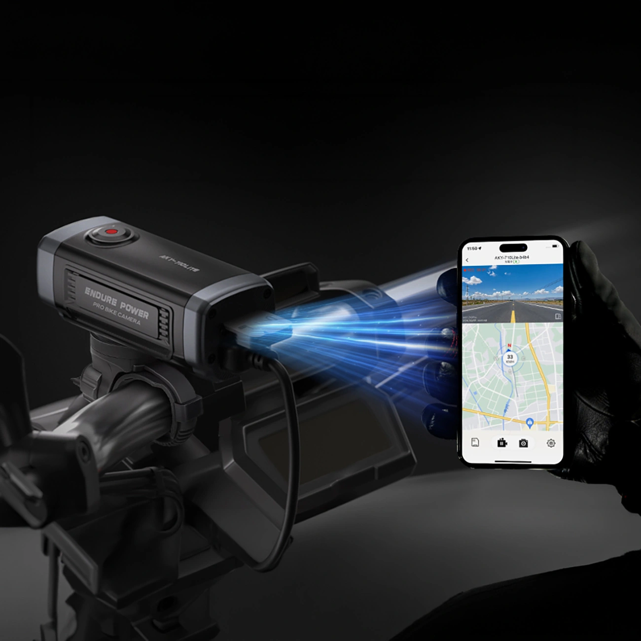 Camera Sport Akeeyo 710 Lite per Bicicletta / Motocicletta, 2K, Wi-Fi, Nera