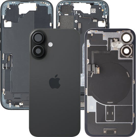 Coperchio Batteria Apple iPhone 16, Con Scocca Centrale, Completo di Parti, Nero, Swap