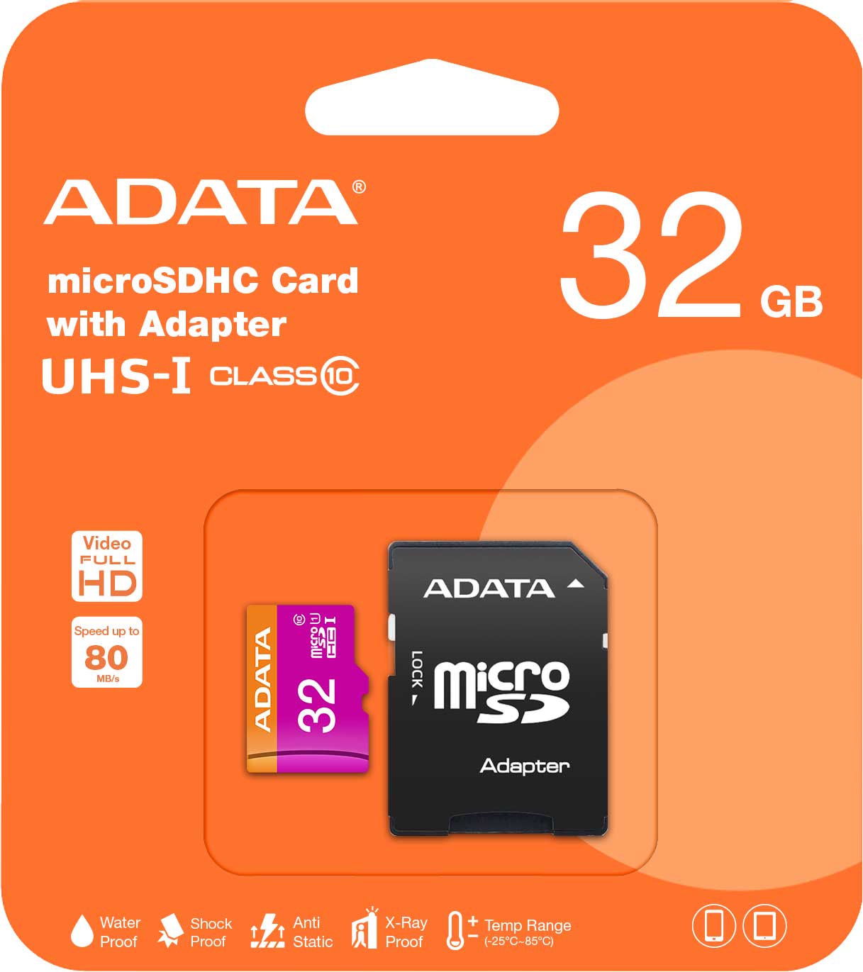 Scheda di memoria microSDHC Adata, 32 Gb, Classe 10 / UHS-1 U1, con adattatore AUSDHDH32GUICL10-RA1