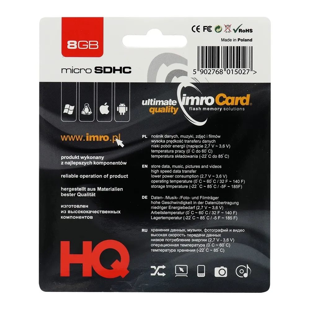 Scheda di memoria microSDHC Imro, 8Gb, Classe 4