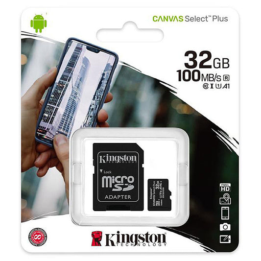 Scheda di memoria microSDHC Kingston Canvas Select Plus Android A1, 32Gb, Classe 10 / UHS-1 U1, con adattatore SDCS2/32GB