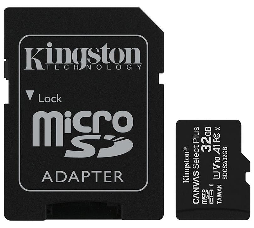 Scheda di memoria microSDHC Kingston Canvas Select Plus Android A1, 32Gb, Classe 10 / UHS-1 U1, con adattatore SDCS2/32GB