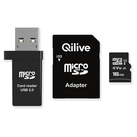 Scheda di memoria microSDHC Qilive, 16Gb, Classe 10, con lettore di schede e adattatore EKMSDM16GHC10QL
