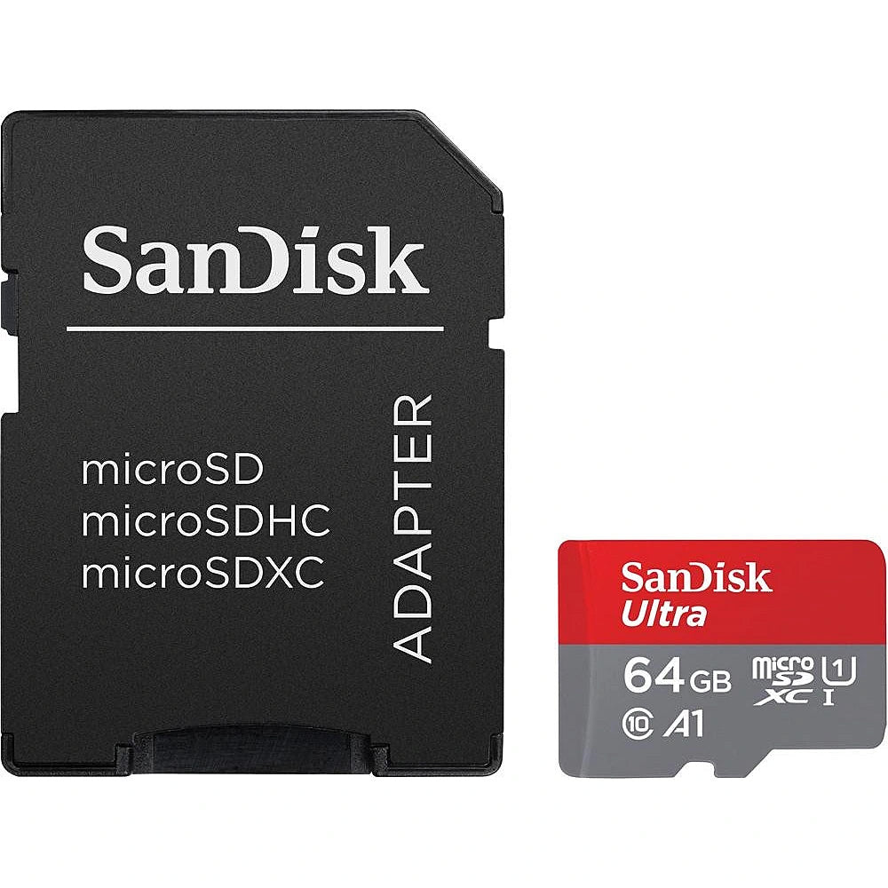 Scheda di Memoria microSDXC SanDisk Ultra Android A1, 64Gb, Classe 10 / UHS-1 U1, Con Adattatore SDSQUAB-064G-GN6MA