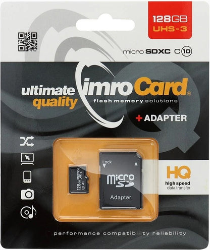 Scheda di Memoria microSDXC Imro, 128Gb, Classe 10 / UHS-1 U3, Con Adattatore
