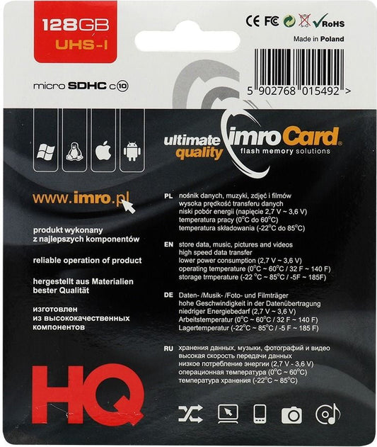 Scheda di Memoria microSDXC Imro, 128Gb, Classe 10 / UHS-1 U1, Con Adattatore