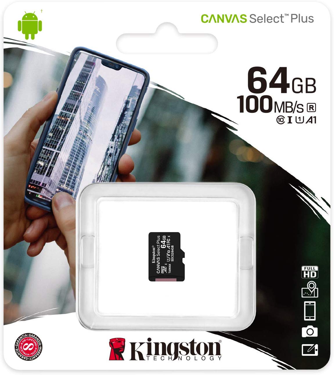 Scheda di memoria Kingston Canvas Select Plus, 64 Gb, Classe 10 / UHS-1 U1 SDCS2/64GBSP microSDXC