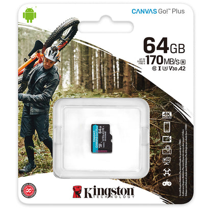 Scheda di memoria microSDXC Kingston Canvas Go Plus, 64Gb, Classe 10 / UHS-1 U3 SDCG3/64GBSP 