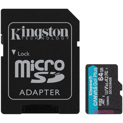 Kingston Canvas Go Plus Scheda di memoria microSDXC Kingston Canvas Go Plus, 64 Gb, Classe 10 / UHS-1 U3, con adattatore SDCG3/64GB