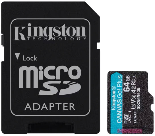 Scheda di Memoria microSDXC Kingston Canvas Go Plus Android A2, 64Gb, Classe 10 / UHS-1 U3, Con Adattatore SDCG4/64GB