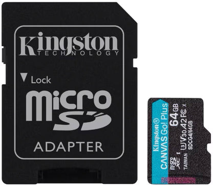 Scheda di Memoria microSDXC Kingston Canvas Go Plus Android A2, 64Gb, Classe 10 / UHS-1 U3, Con Adattatore SDCG4/64GB