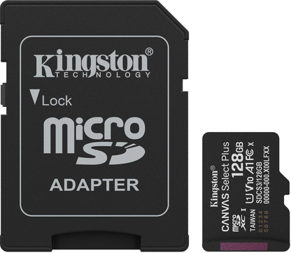 Scheda di Memoria microSDXC Kingston Canvas Select Plus Android A1, 128Gb, Classe 10 / UHS-1 U1, Con Adattatore SDCS3/128GB