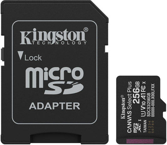 Scheda di Memoria microSDXC Kingston Canvas Select Plus Android A1, 256Gb, Classe 10 / UHS-1 U1, Con Adattatore SDCS3/256GB