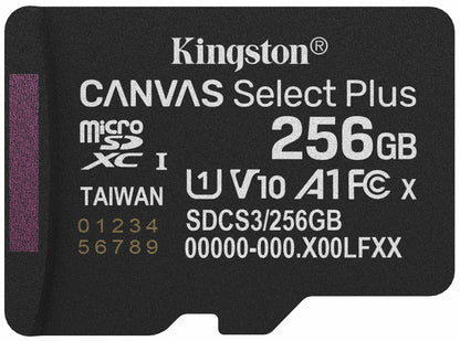 Scheda di Memoria microSDXC Kingston Canvas Select Plus Android A1, 256Gb, Classe 10 / UHS-1 U1 SDCS3/256GBSP