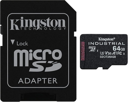 Scheda di Memoria microSDXC Kingston Industrial, 64Gb, Classe 10 / UHS-1 U3, Con Adattatore SDCIT2/64GB