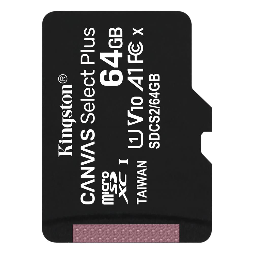 Scheda di memoria Kingston Canvas Select Plus, 64 Gb, Classe 10 / UHS-1 U1 SDCS2/64GBSP microSDXC